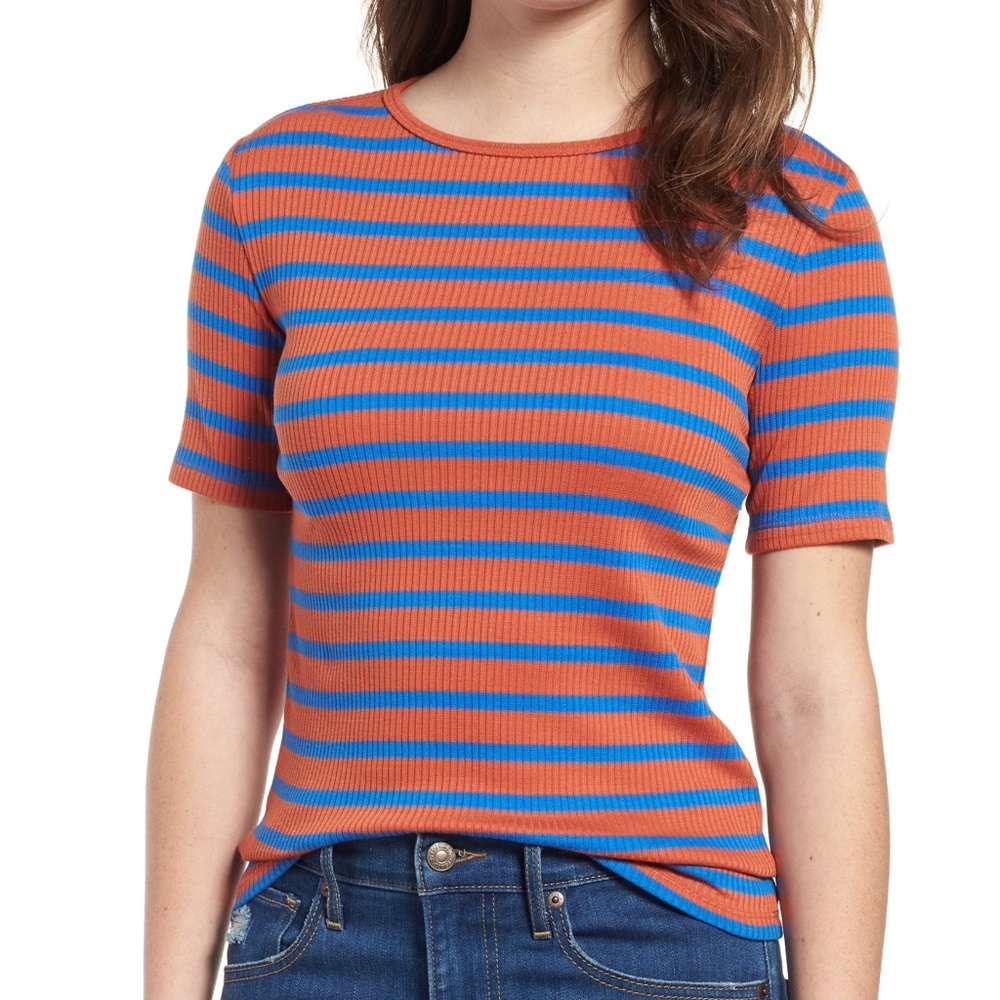 BP. Orange Blue Stripe Ribbed Tee Size S